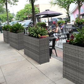 LEWIS&WAYNE LEWIS&WAYNE Tall Planters for Outdoor Plants Handmade Wicker Large Rectangular Block Planter Box with Removable Liners Modern Planter for Indoor Outdoor Patio Deck - Gray