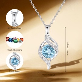 FANCIME Valentines Day Gifts March Birthstone Necklace for Women Round Aquamarine Necklace S925 Sterling Silver full Love Birthday Gifts for Mom Women, 16"+2" Inches