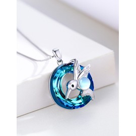 StoryMidir Women's Necklace, Hummingbird, Popular, Moonstone, Crystal, 925 Silver, Platinum Plated, Gorgeous, Sparkling Bird, Pendant, Adjustable, Birthday, Anniversary, Christmas, Valentine's Day
