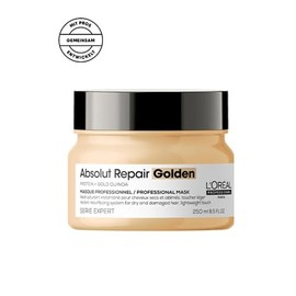L'Oreal Professionnel Absolut Repair Golden Mask | Mascarilla dorada reparadora | Repara el daño y proporciona brillo al cabello | Con tecnología de quinoa dorada y proteínas | Para cabello fino a medio, seco y dañado | 250ml