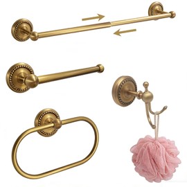 Antique Brass 4-Piece Bathroom Hardware Set Adjustable Towel Bar 13-24"