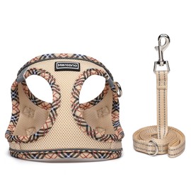 Mercano Soft Mesh Dog Harness and Leash Set, No-Chock Step-in Reflective Breathable Lightweight Easy Walk Escape Proof Vest Harnesses with Safety Buckle for Small Medium Dogs, Cats (Beige, XS)