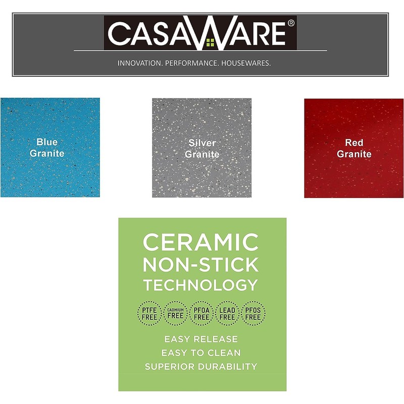 casaWare Perforated Pizza Pan 12-inch, Ceramic Coated NonStick (Red Granite)