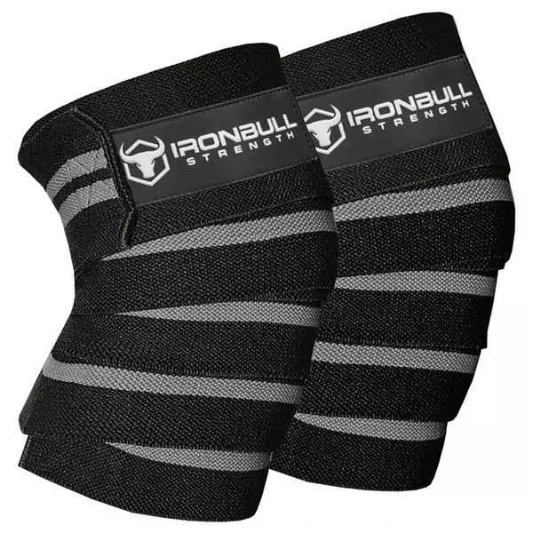 Iron Bull Strength ニーラップ (1組) 80インチ 伸縮性膝と肘のサポート&圧縮 ウェイトリフティング パワーリフティング フィットネス WOD ジムワークアウト用 スクワット用ニーストラップ (ブラック/グレー)