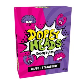 Dopey Heads | Dopey Bytes | HALAL | Grape & Strawberry | Crunchy Bytes | Grape | Strawberry | Tiny Candy | Pack of 6 | Weight 40g (1.41 oz) Each - Grape & Strawberry