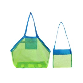 FUGLUS Beach Toy Beach Bag Large and Small for Sand Toys Water Toy for Children Tidy Bag Play Bag Bath Bag Beach Bag Foldable for Family Holiday (Blue Strap/Green Net)