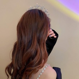 Jumwrit Silver Rhinestone Headband Glitter Metal Five-Pointed Star Headband Nonslip Thin Princess Hair Band Christmas Party Headpiece for Women Girls(Style 2)