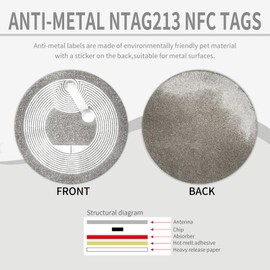 LeadSeals 50PCS Ntag213 NFC Tag Anti Metal NFC Tags Sticker Work on Metal NFC Stickers Adhesive Labels RFID Tags Rewritable 144 Bytes Memory Compatible with All NFC-Enabled Smartphones and Devices