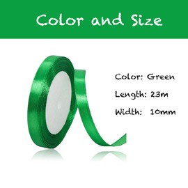 Green 10 mm Satin Ribbon 23 Metres, Polyester Ribbon, Beautify Your Crafts and Celebrations, Ideal for Gift Wrapping, Decorations, Wedding Car Ribbon, Ribbons for Crafts