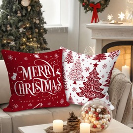 Lanpn 50x50 cm Red Christmas Pillow Covers Set of 4, Christmas Decorations Pillowcase, Winter Decorative Pillow Case, 20x20 Christmas Tree Cushion for Indoor Home Bedroom Sofa Xmas Couch Decor