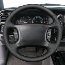 MEWANT Steering Wheel Cover Compatible with Dodge Ram 1998-2002 Hand-Stitched Genuine Leather Steering Wheel Wrap