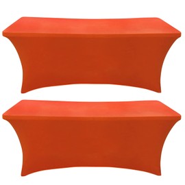 SEPARO 2 Pack 6 Ft Orange Table Cover Fitted Rectangular Tablecloth Stretchable Fabric Lycra Table Cloth 6 ft Wrinkle-Free for Party Tradeshows Banquet Weddings Cocktail, 2 Pcs