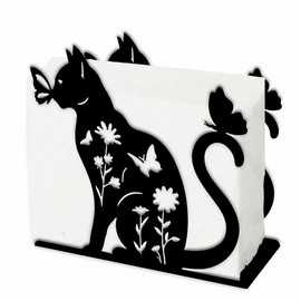 SUPERDANT Napkin Holder with Cats and Butterfly Motif for Tables Napkin Holder Made of Iron with Animal Motif Napkin Holder with Openwork Design Napkin Stand with Flowers Kitchen Decor