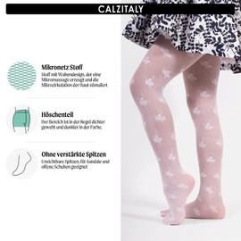 CALZITALY Pack of 1 or 2 Pairs - Floral Pattern Tights for Girls, Baby Lace Tights with Flowers, 2 to 14 Years, White, 25 Denier, Made in Italy, 2 x White