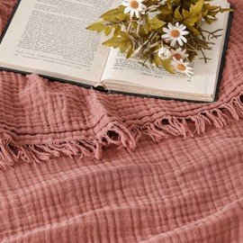Esterra Muslin Throw Blanket 50x65 Inches Cozy Soft Lightweight Pre-Washed Cotton Blanket, All Season Breathable 4-Layer Gauze Blanket Throw for Sofa Couch Bed, Copper Brown