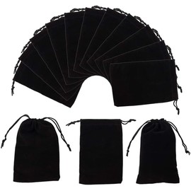 FAVORTALK Velvet Jewellery Pouches Gift Soft Velvet Drawstring Storage Bags Jewelry Wrap Gift Bags for Wedding Party Valentine's Day Anniversary 100x150 mm/ 3.9 x 5.9 inches, Black