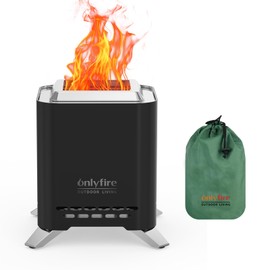 Onlyfire 2-in-1 Smokeless Fire Pit and Camp Stove with Pot Bracket & Carry Bag, 6.5” Portable Tabletop Fireplace, Wood Burning Mini Firepit for Outdoor Camping Tailgating Patio Backyard, Black FP051