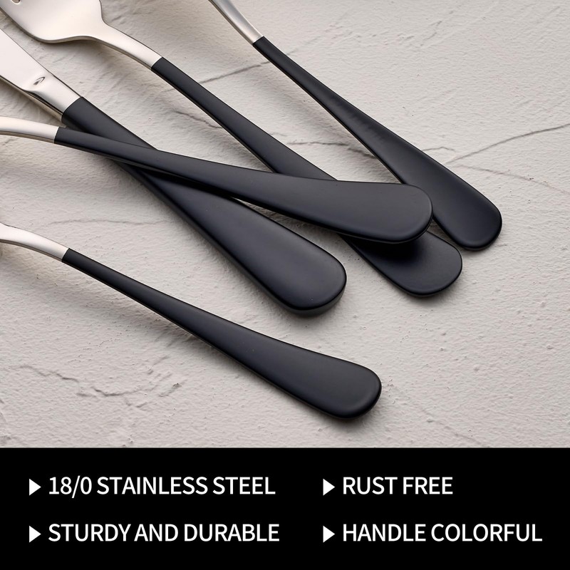 DINYWOW 20-Pieces Black Silverware Sets for 4,Black Handle Stainless Steel