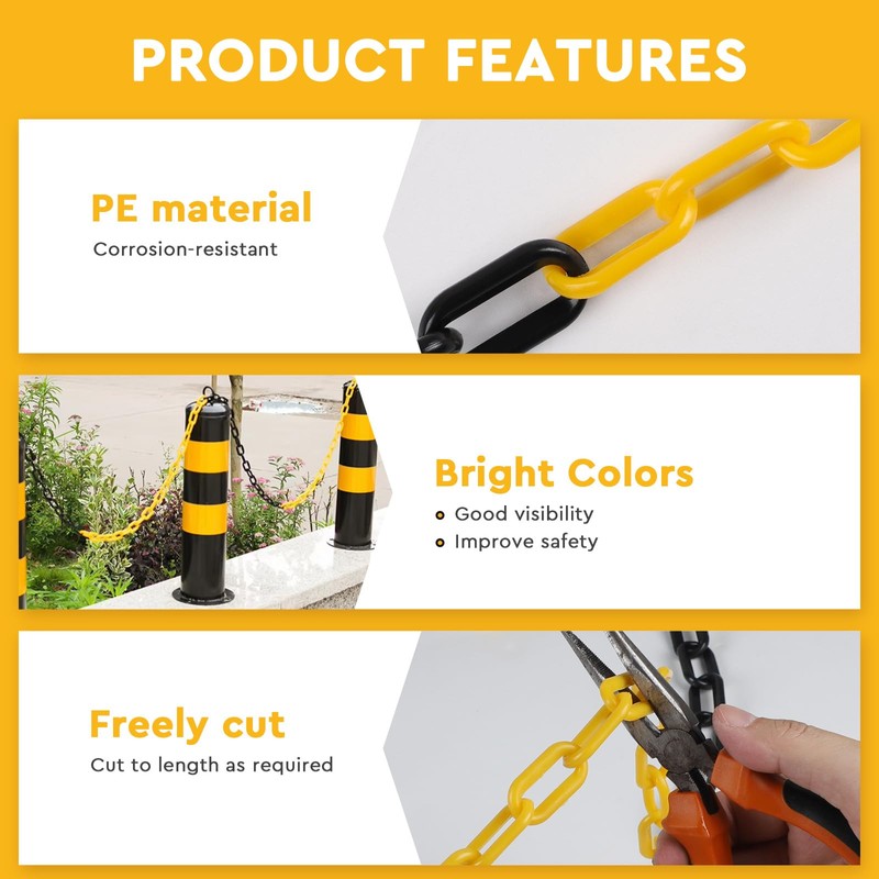 SWAWIS 15 m Plastic Barrier Chain, 6 mm Thick, Yellow/Black