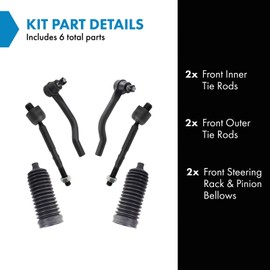 TRQ Front Steering Kit Rack and Pinion Bellow Tie Rod Compatible with 2016-2021 Honda Civic 2019-2022 Insight