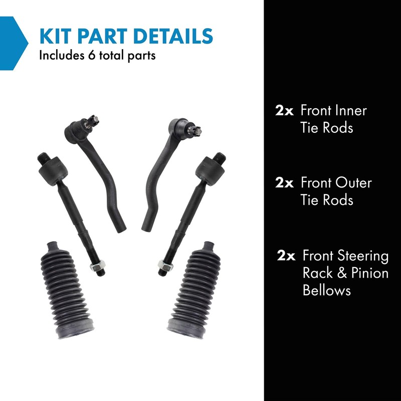 TRQ Front Steering Kit Rack and Pinion Bellow Tie Rod