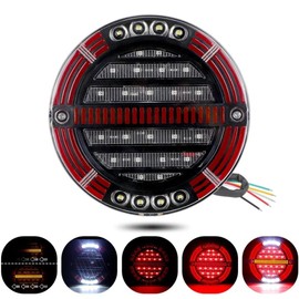 5.5 Inch Round LED Trailer Tail Lights, Red Brake Stop Running White DRL Reverse Lights Amber Sequential Turn Signal Lights For Truck Trailer Pickup RV Van Bus 4x4