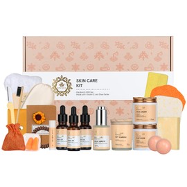 Gifts for Christmas, Skin Care Set for Women - Rosa Acca 28pcs Facial Kit at Home, Birthday Gifts for Women Orange VitaminC, Spa Gift Baskets for Women with Face Cream,Bath Oil, Spa Kit, Mothers Day