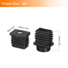 sourcing map 8 Set Leveling Feet, M8x20x30mm Plastic Adjustable Furniture Leg Leveling Rectangle Tube Insert Screw-in Glide Levelers Fit Hole 20mm for Table Chair Furniture, Black