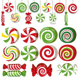 33pcs Peppermint Candy Christmas Tree Ornaments - Colorful Wooden Candy Cane Lollipop Hanging Ornaments Pendants for Xmas Tree New Year Holiday Home Party Decorations Indoor