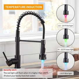 OWOFAN Kitchen Faucet LED Light, Kitchen Faucets with Pull Down Sprayer 304 Stainless Steel Matte Black Industrial Single Handle Faucet for Farmhouse Camper Laundry Utility Rv Wet Bar Sinks 9003R