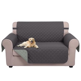 U-NICE HOME Loveseat Sofa Cover Reversible Couch Cover for Dogs with Elastic Straps Water Resistant Furniture Protector for Pets Couch Cover for 2 Cushion Couch (Loveseat, Dark Grey/Light Grey)