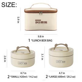 Nifogo 4 Pcs Insulated Bento Box Portable Stainless Steel Food Container Round Microwave Safe Stackable Leakproof Thermal Food Container for Adult Men Women with Insulated Bag(Beige)