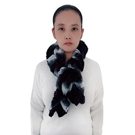 Lina & Lily Elastic Ruffle Faux Fur Women's Winter Pull-through Scarf Neck Warmer (Black & Gray & White)