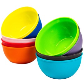 Youngever 9 Pack 300ml Small Plastic Bowls, Re-usable Kids Plastic Bowls, Toddler Bowls Set of 9 in 9 Assorted Colors (Rainbow)