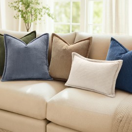 Mecatny Corduroy Fall Throw Pillow Covers 18x18 Set of 2, Neutral Decorative Soft Boho Couch Pillow Covers with Broadside for Sofa Living Room, Olive Green