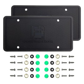 Aftermarket Products 2 Silicone License Frame Back Guard RustProof RattleProof  + Green Screw On Caps