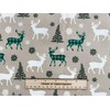 Christmas Fabric Green & Cream Reindeer Design - Beige Background