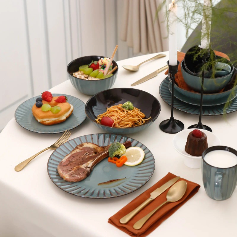 September Promotion Golden Green Stoneware Embossed 16pc Dinner Set High
