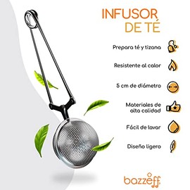 Bazzeff Infusor de té de acero inoxidable. Infusores de té para tisana de todo tipo. Tizana infusor con contenedor para gran capacidad de hierbas/tisanas. Infusor para taza clásico. Tea infuser