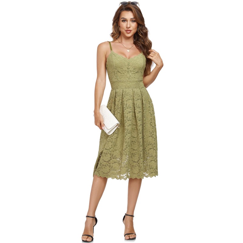 Atnlewhi Womens Spaghetti Strap V Neck Sleeveless A Line Lace