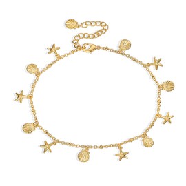 Lit Wall Beach Anklet Bracelets for Women 18K Gold Plated Adjustable Shell Starfish Anklet Bracelet Gold Anklets for Women
