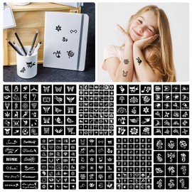 16 Sheets Henna Tattoo Stencils Reusable for Women Girls and Kids, 220+ PCS Tattoo Templates, Airbrush Tattoo Stencil