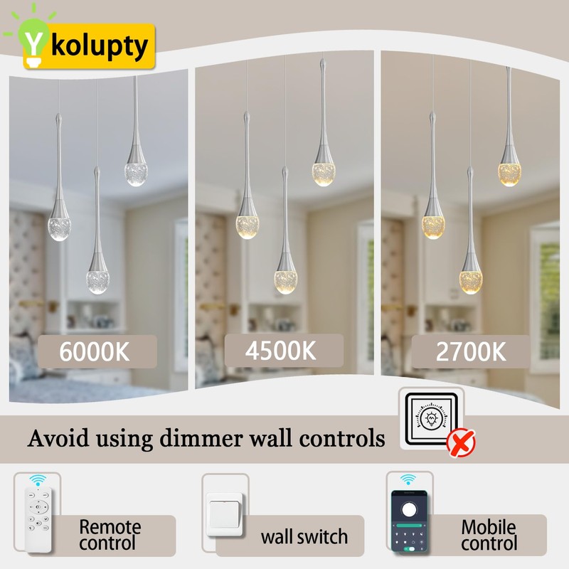 ykolupty Mini Chandelier Modern Crystal Pendant Light LED Dimmable Crystal