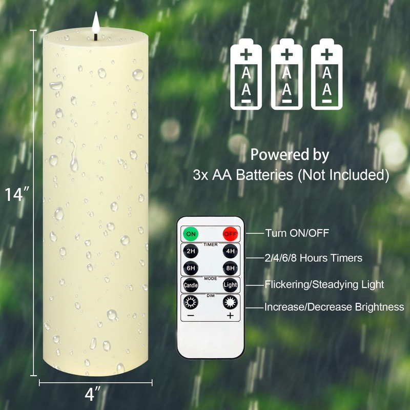 Warmhere 14" x 4" Large Outdoor Candles with Timer Waterproof,