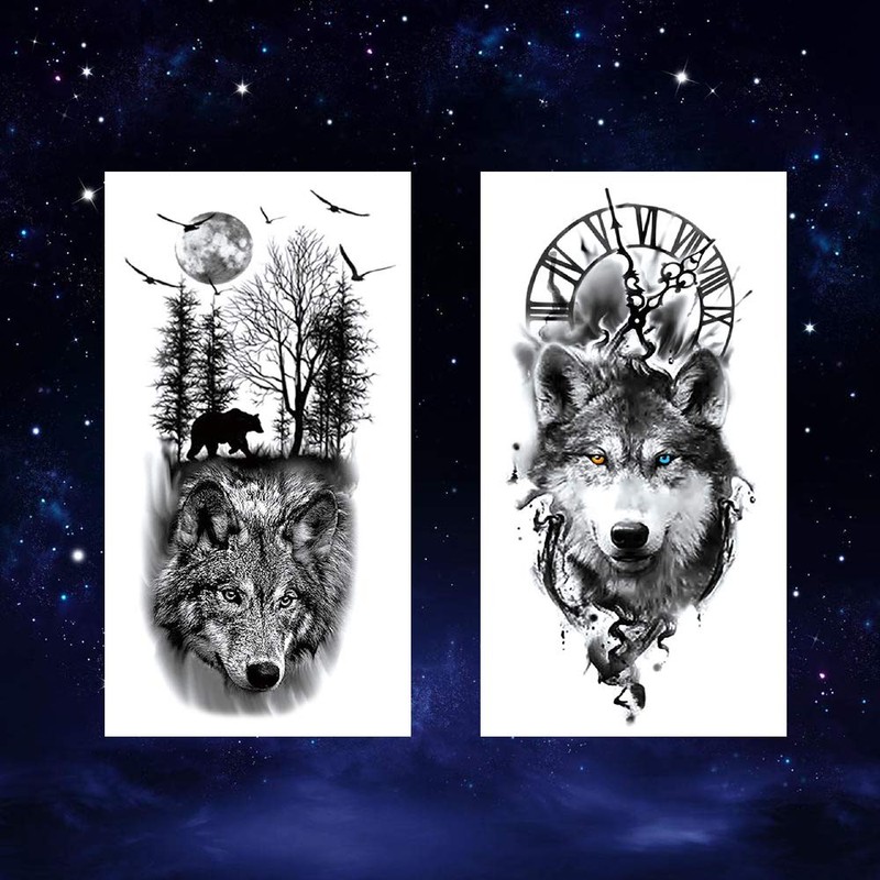 Oottati 8 Sheets Wolf Taichi Totem Skull Moon Forest Flower