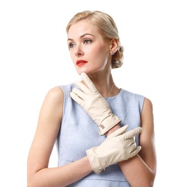 NappaNovum Women's Italian Leather Gloves Lambskin Winter Comfort Gloves (Touchscreen or Non-Touchscreen) (L, Beige)