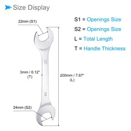 CoCud Thin Open End Wrench, Metric 22mm x 24mm, Double Ended Slim Wrench - (Applications: for Thin Nuts, Narrow Spaces), 1-Pieces