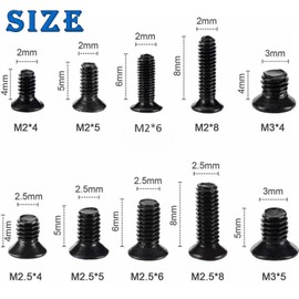 500pcs Self Tapping Screws, Black Screws M2 M2.5 M3, Grub Screws Small Screws Black Self Tapping Screws, Black Carbon Steel Pan Head Screws for Plastic Wood Soft Metal