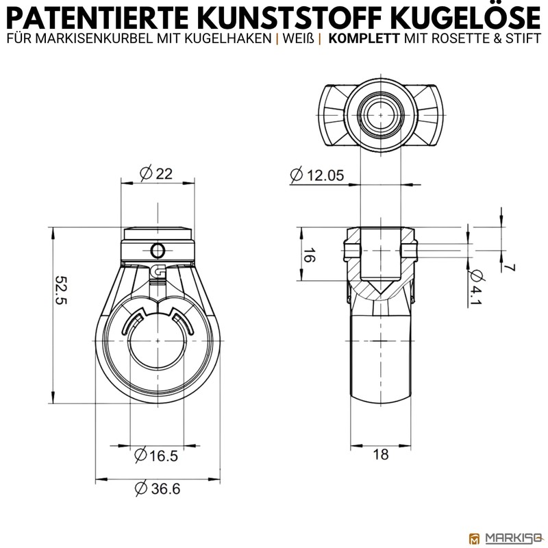 markiso Awning Crank Ball Eye - Replacement Eyelet for Awning