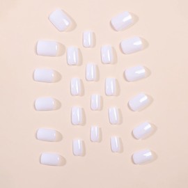 Short Press On Nails Square White Gel Fake Nails, Glue Stick On Nail Tip with Jelly Glue, Reusable Natural Fit Gel Glossy Acrylic Manicure False Nails Kit 12Sizes 24Pcs
